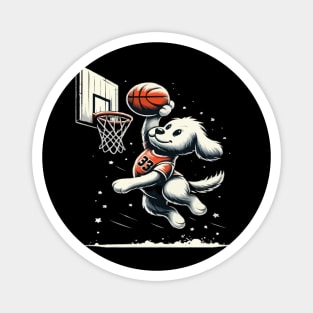 funny dog basketball slam dunked Magnet